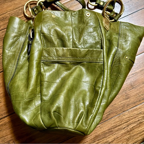 B Makowsky Olive Green Leather Hobo Bag Purse - Picture 9 of 14